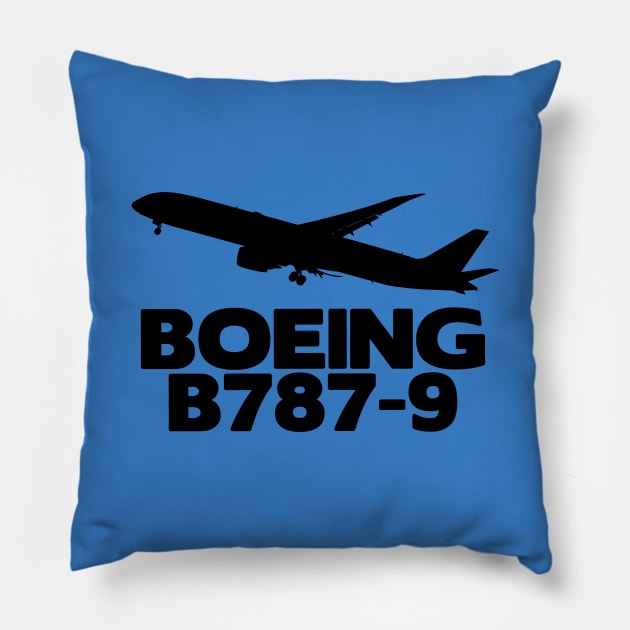 Boeing B787-9 Silhouette Print (Black) Pillow by TheArtofFlying