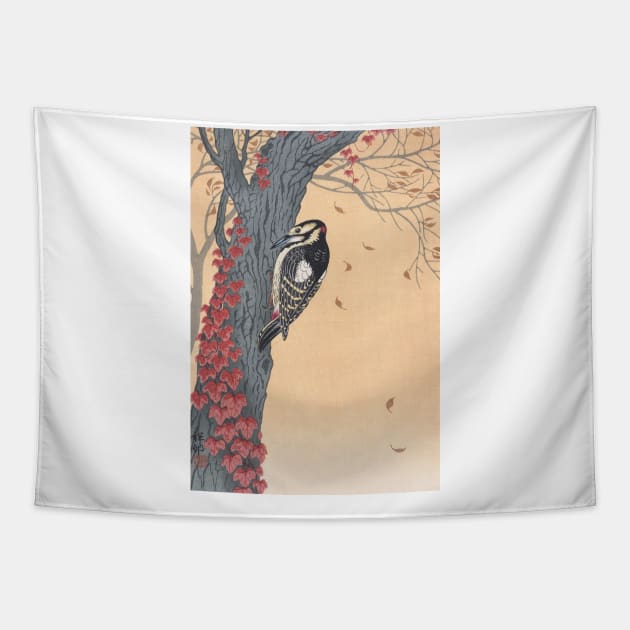 Woodpecker by Ohara Koson Tapestry by topower