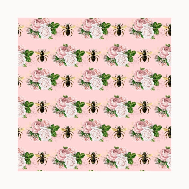 Honey Bee Neck Gator Pink and Gold Pink Roses Gold Bee Pattern by DANPUBLIC