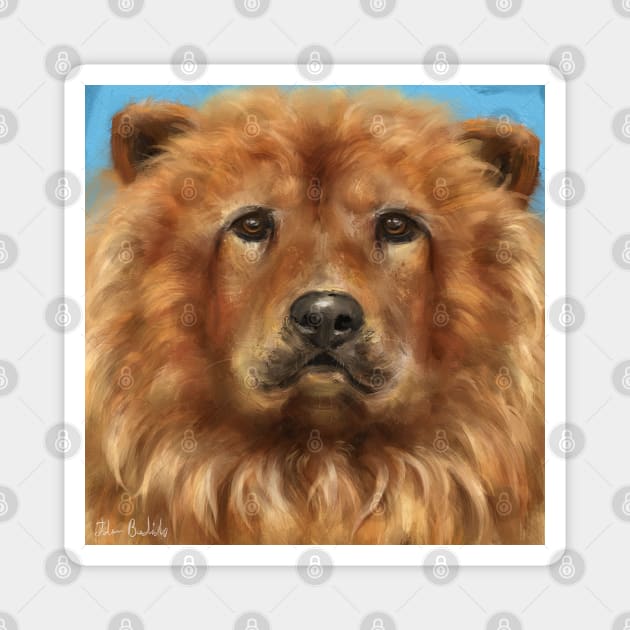 Painting of a Fluffy Golden Brown Chow Chow Dog Magnet by ibadishi