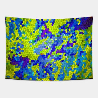 Yellow and Blue Abstract with Stained Glass Effect Tapestry