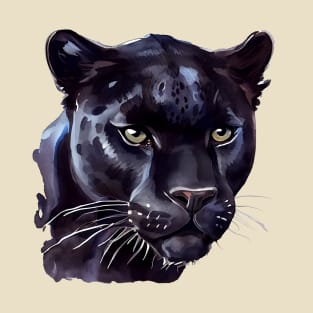 Black Panther Watercolor Painting Art T-Shirt