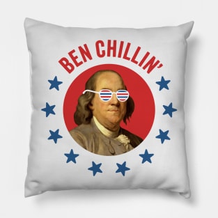 Ben Chillin' - Vintage Ben Franklin with Patriotic Sunglasses for July 4th Pillow