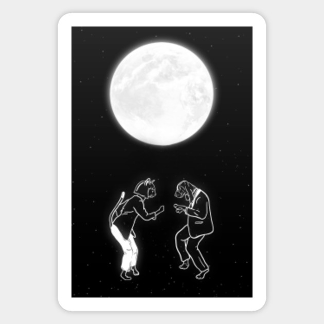 Cat And Dog Dancing Under The Moonlight Pulp Fiction Sticker