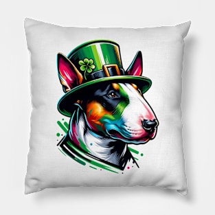 Bull Terrier's Festive Saint Patrick's Day Celebration Pillow