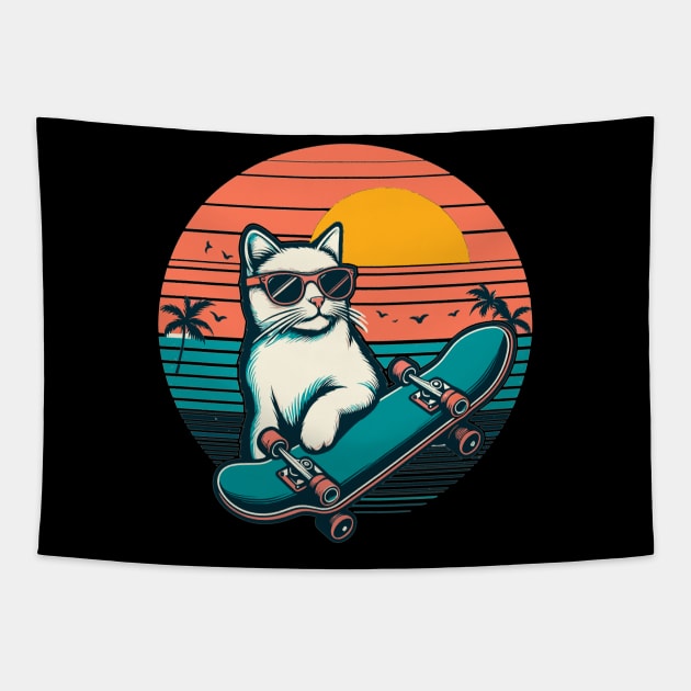 Cat Skateboard Tapestry by alphacreatives
