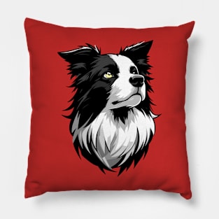 Stunning and Cool Border Collie Monochrome and Gold Portrait for Father's Day Pillow