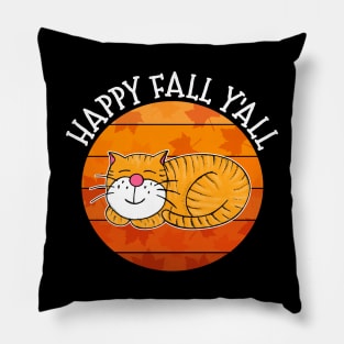 Happy Fall Y'All Sleeping Cat Autumn Thanksgiving Pillow