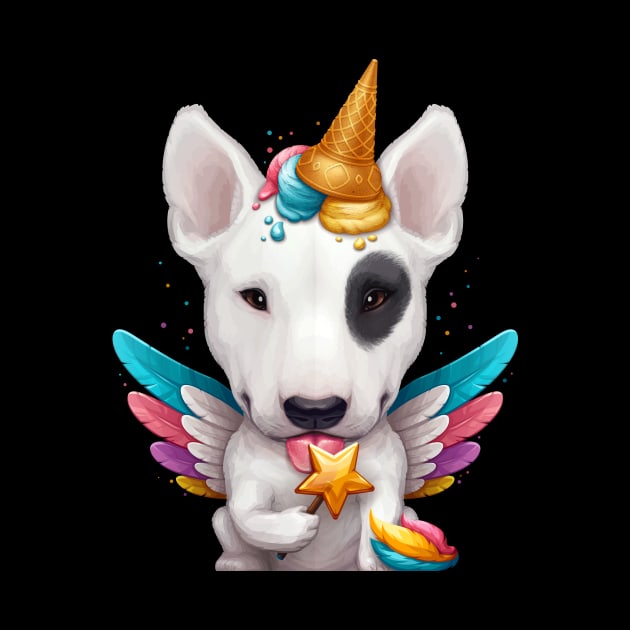 White Bull Terrier with Black Eye Patch Ice Cream Unicorn by stonemask