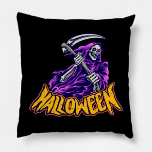 halloween pumpkin skull head illustration Pillow