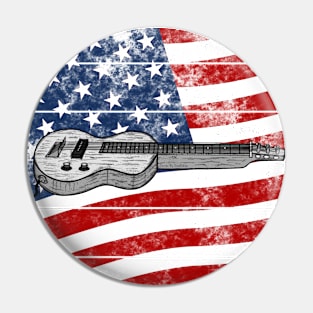 Lap Steel Guitar USA Flag Slide Guitarist Musician 4th July Pin