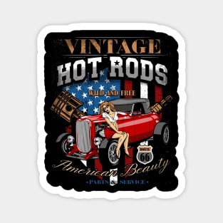 Vintage Hotrod Wild And Free American Beauty Magnet