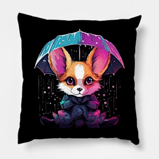 Fennec Fox Rainy Day With Umbrella Pillow