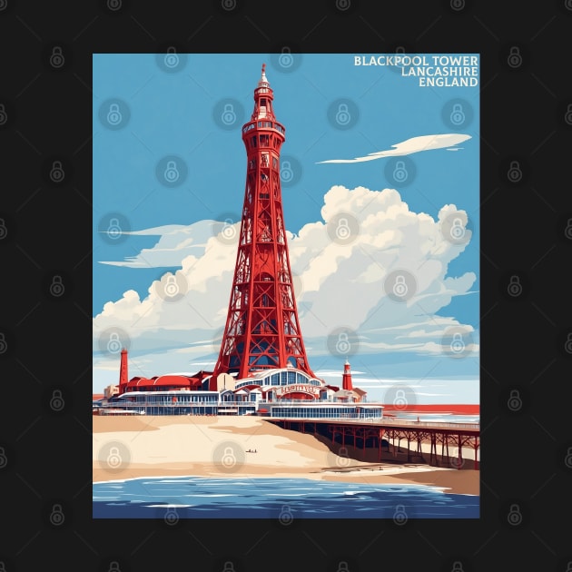 Blackpool Tower Lancashire West Bretton United Kingdom Vintage Travel Tourism Poster by TravelersGems