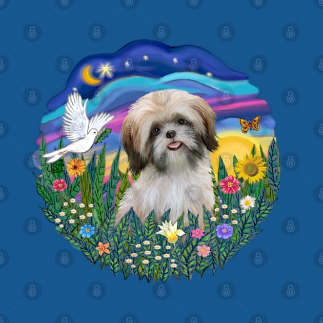 "Sunrise Garden" with a Cream and Brown Shih Tzu by Dogs Galore and More