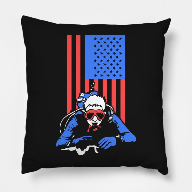 SCUBA DIVING: US Flag Scuba Diving scuba diver t shirt gift Pillow by woormle