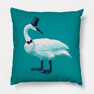 Funny Swan With Bowtie And Top Hat Pillow