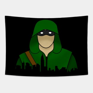 The Green Arrow with city skyline Tapestry