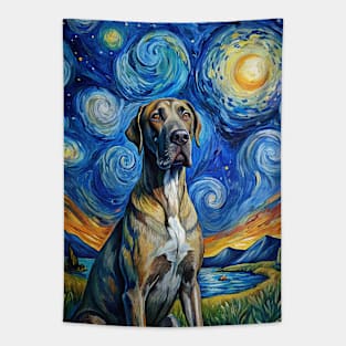 Great Dane Dog Breed Painting in a Van Gogh Starry Night Art Style Tapestry