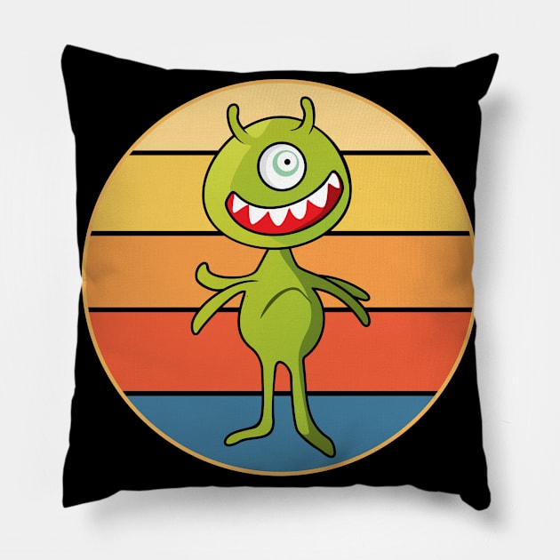 Alien Vintage Retro Sunset Sci-Fi Pillow by Inspirational And Motivational T-Shirts