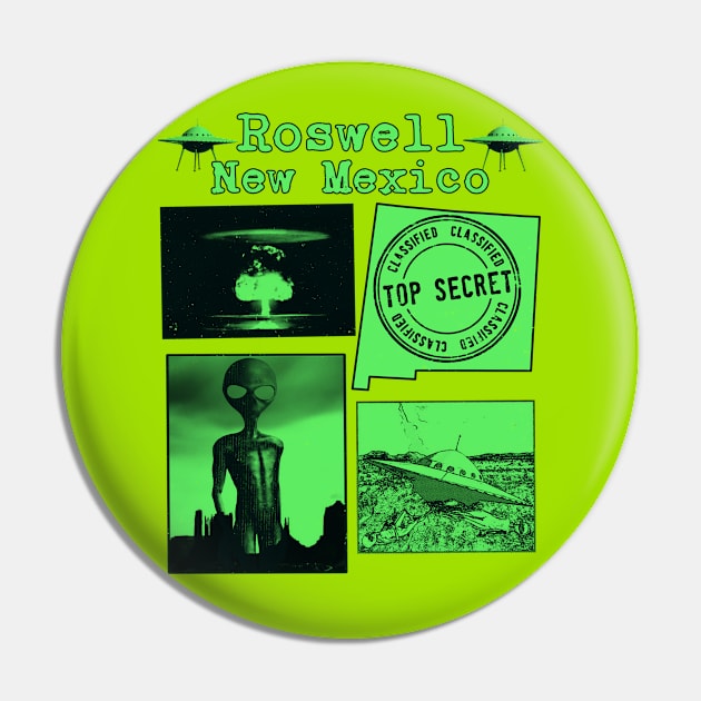 Roswell New Mexico Alien UFO Green Print Pin by blueversion