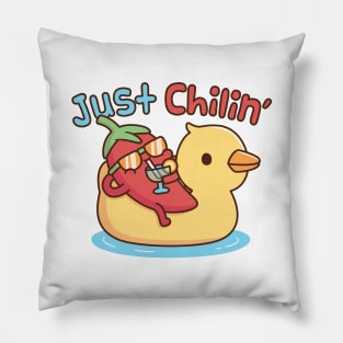 Funny Chili On Ducky Pool Float Just Chilin Pun Pillow