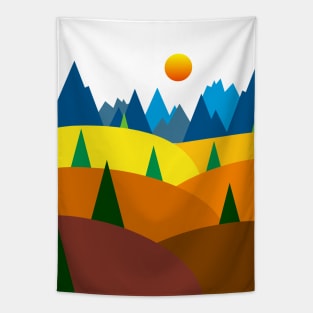 FIELDS, MOUNTAINS, GEOMETRIC LANDSCAPE Tapestry