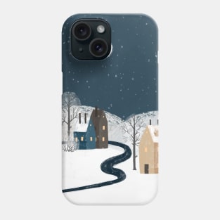 Beautiful Winter Village Scene at Night Phone Case