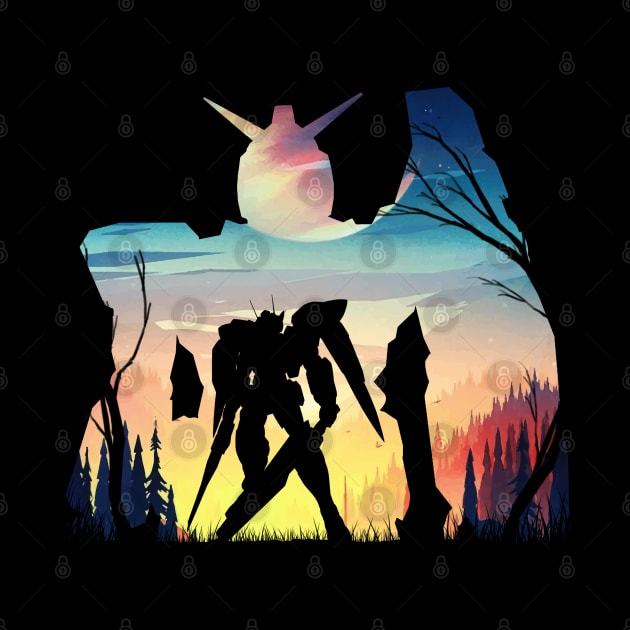 Giant Robot Mountain Sunset silhouette by Meca-artwork