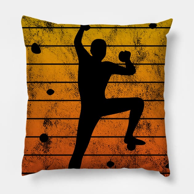 Bouldering Retro Sun Climber Sport Gift Pillow by JeZeDe