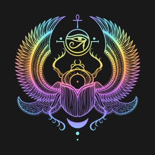 Sacred Scarab. Egyptian Beetle. Rainbow Holographic colors T-Shirt