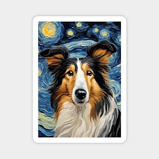 Cute Collie Dog Breed Painting in a Van Gogh Starry Night Art Style Magnet