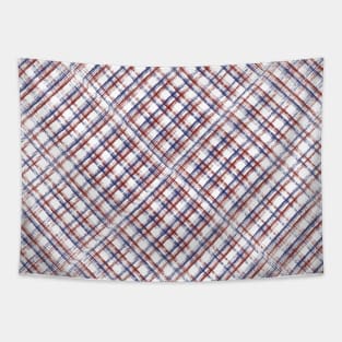 Thin Lines Blue Red White Plaid Tapestry