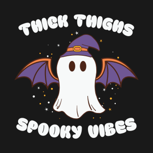 Thick Thighs Spooky Vibes Funny Ghost T-Shirt