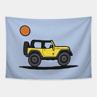 Yellow Wrangler with Sun Tapestry