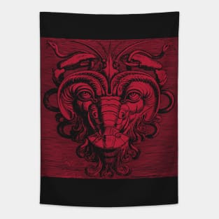 Cool Red Lobster Face Illusion Holding Snakes in the Claws Tapestry