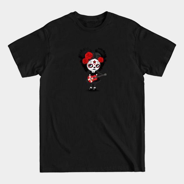 Discover Sugar Skull Girl Playing Danish Flag Guitar - Cute Zombie Girl - T-Shirt