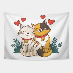 Cute valentine's day animal couple with cats Tapestry
