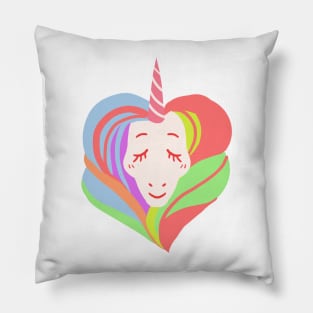 White ranbow color heart shape hair love unicorn Pillow