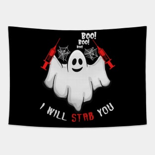 Cartoon ghost I will stab you tshirt funny halloween gift shirt Tapestry