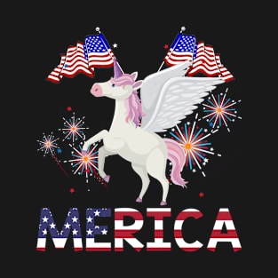 Merica Unicorn Usa American Flag Independence T-Shirt