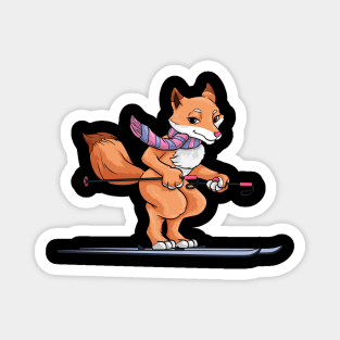 Fox with scarf as skier with skis Magnet