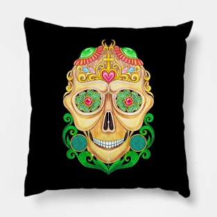 Sugar skull fancy vintage and gems day of the dead. Pillow