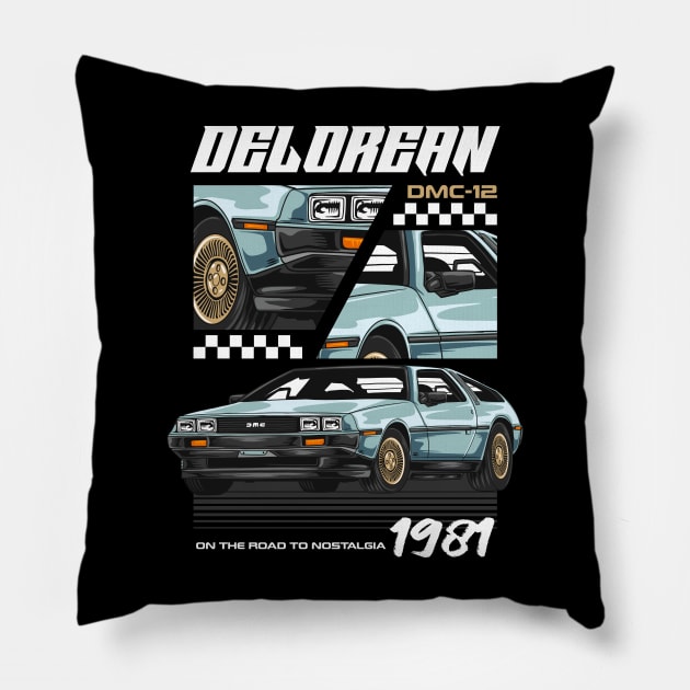 80s Retro Delorean Car Pillow by milatees