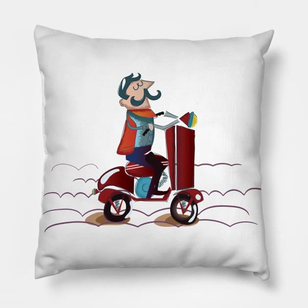 Moped rider Pillow by nickemporium1