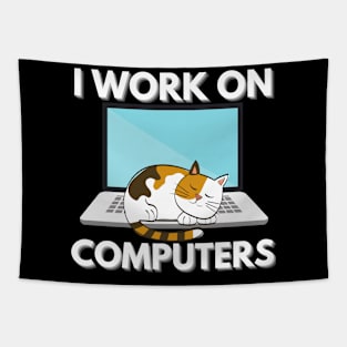 Funny Cats and Computers Laptop IT Pet Lover Tapestry