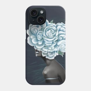 Black and white girl with color beautiful flowers in her head. Phone Case