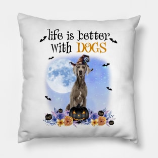 Weimaraner Witch Hat Life Is Better With Dogs Halloween Pillow