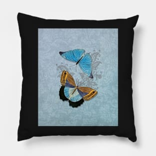 Butterflies on Blue Floral Pillow