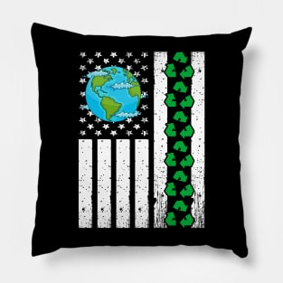 Earth Day Retro American Flag Pillow